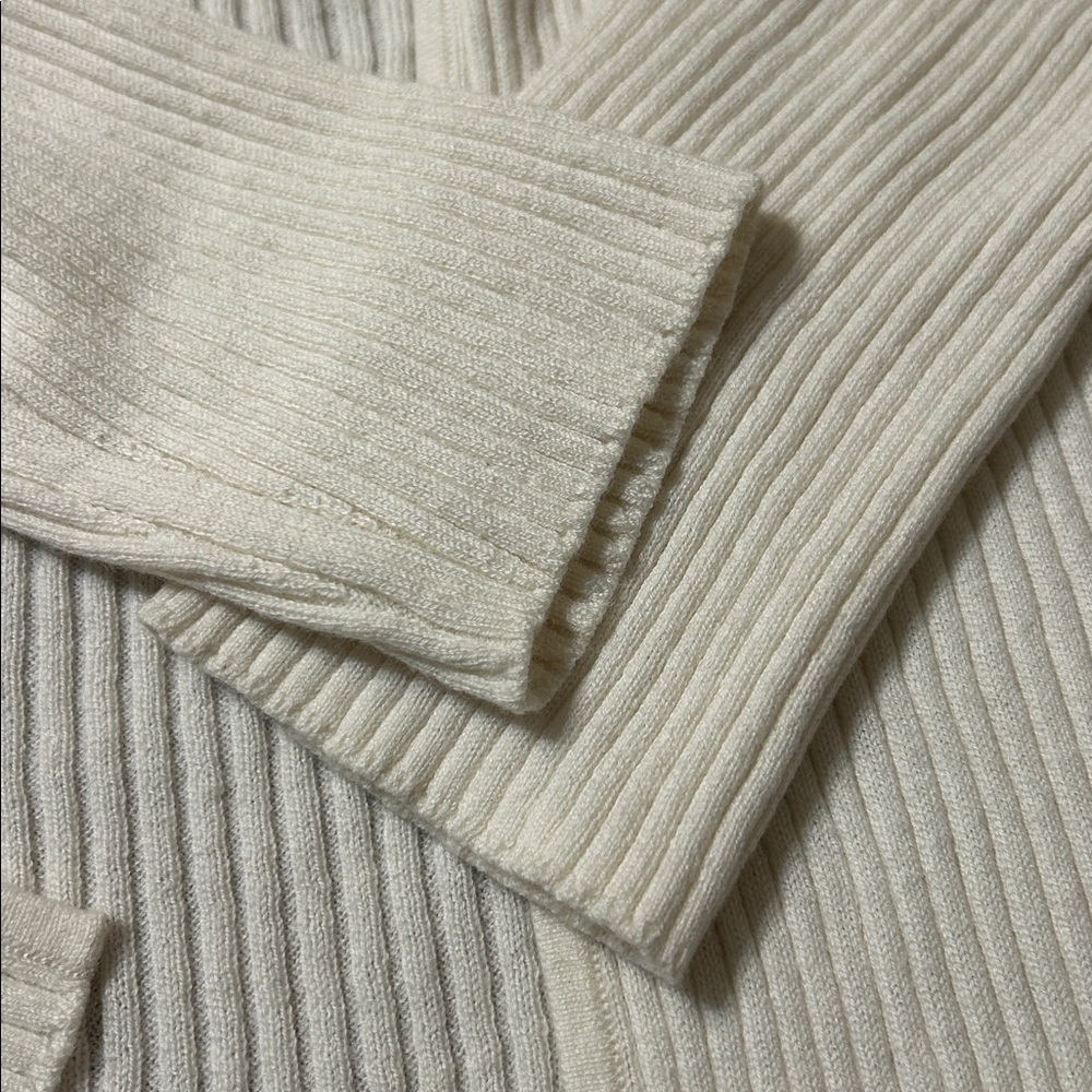 Everlane Cream Double Tie-Front Ribbed Cardigan Size XL Wool Cotton - Picture 6 of 7
